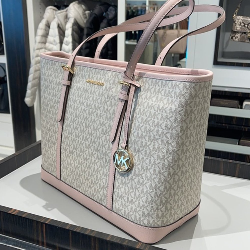 Michael Kors Jet Set Travel Large Top Zip Shoulder Tote Powder Blush Multi - Picture 3 of 16